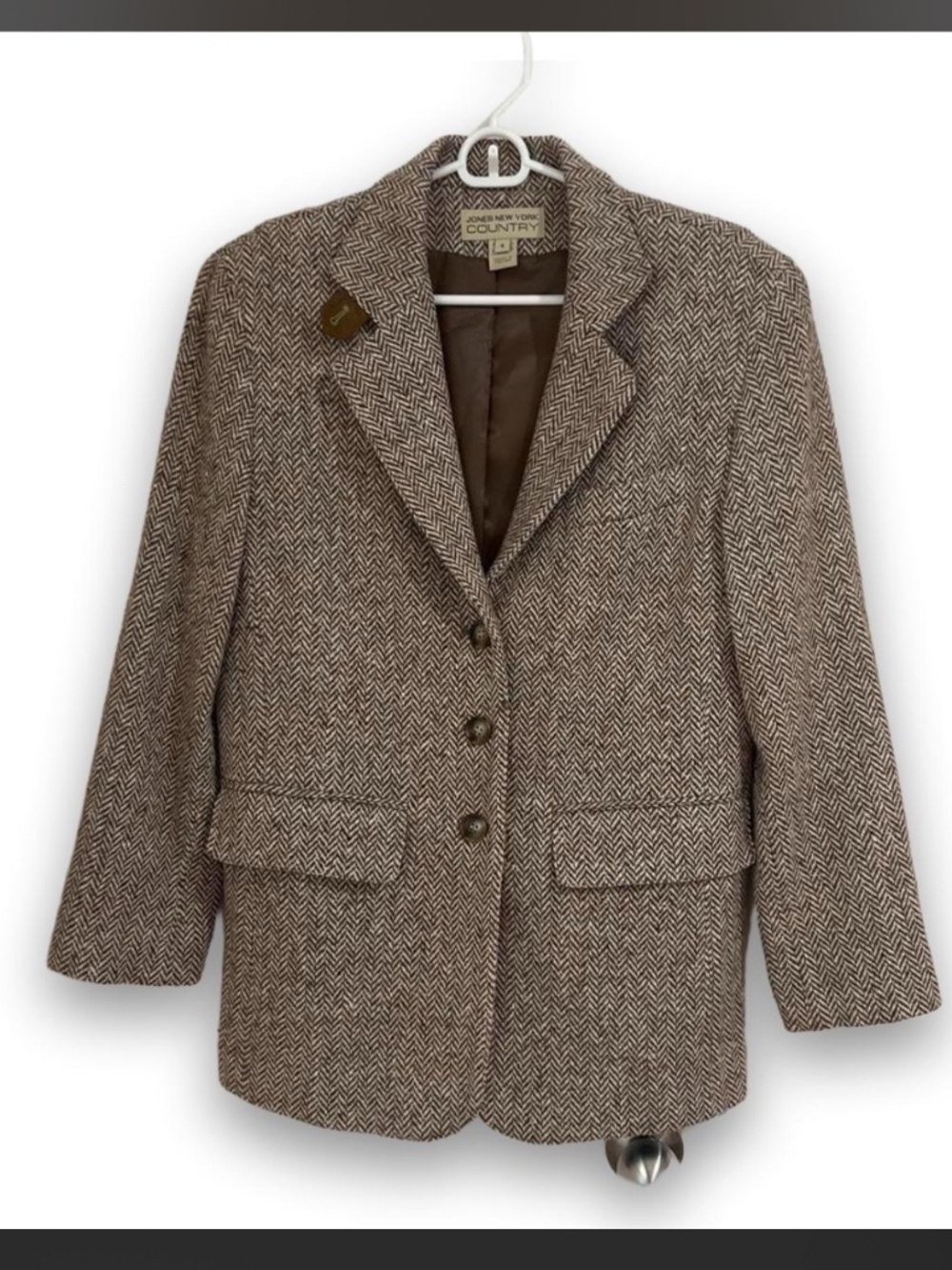 Vintage 1990s Jones New York Country Wool Herringbone Equestrian Blazer